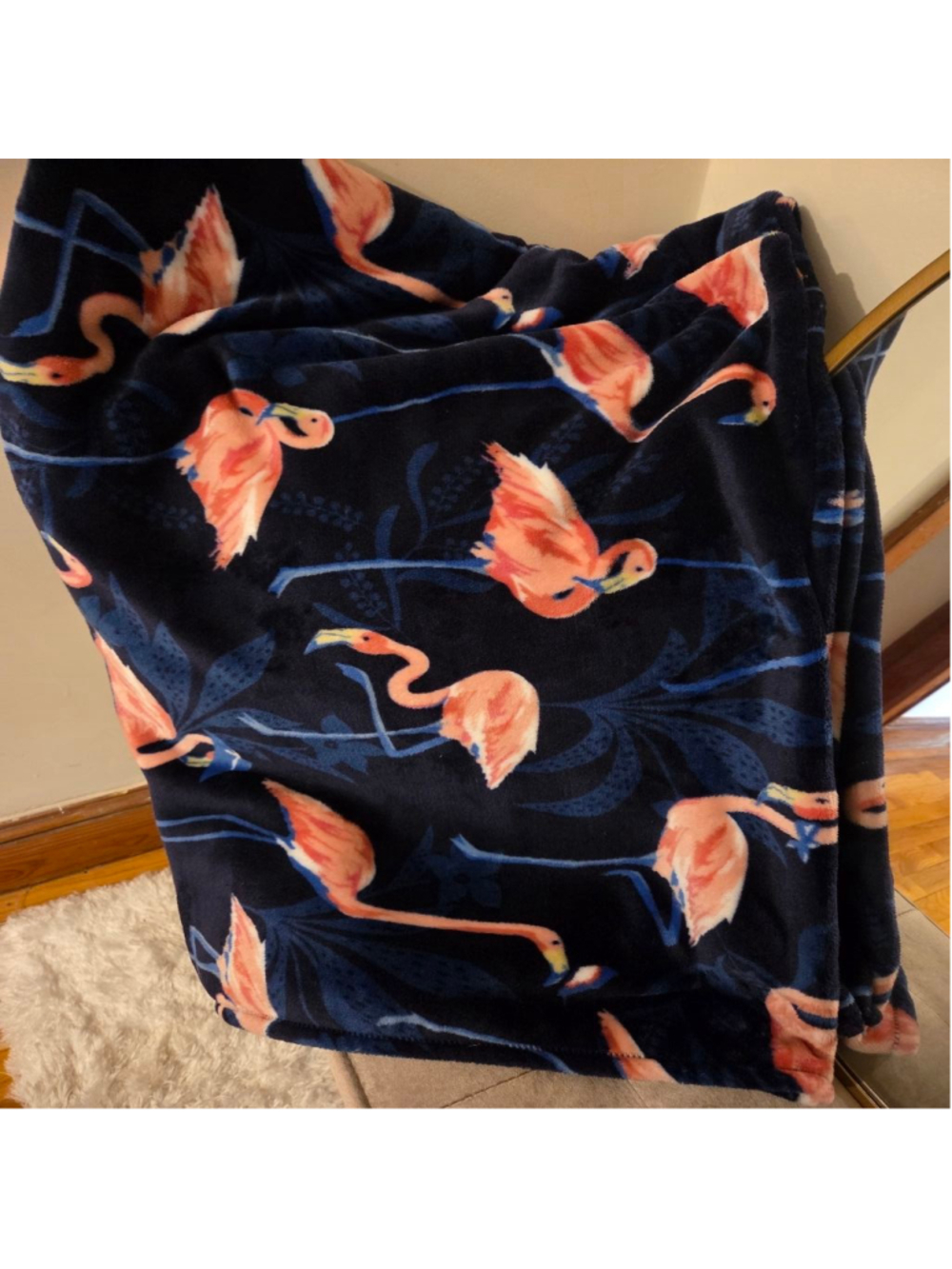 Vera Bradley 80 x 50 Navy Pink Flamingo Fleece Throw Blanket